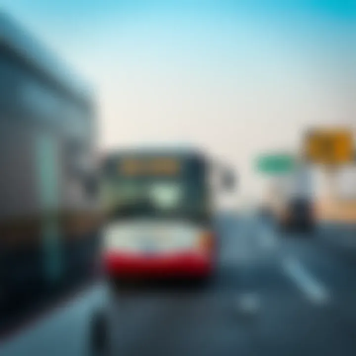 A modern bus traveling on the highway to Abu Dhabi