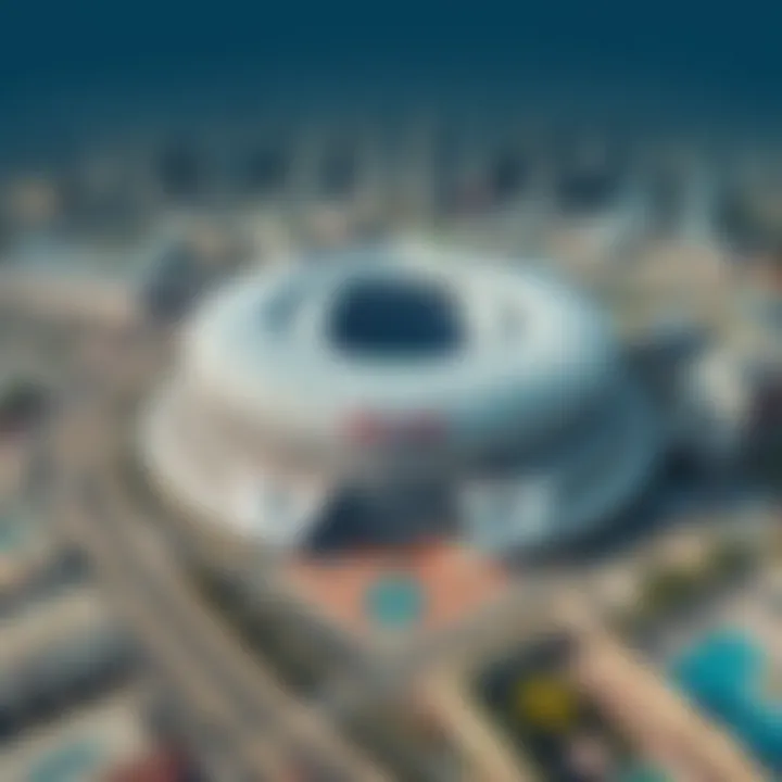 Aerial view showcasing the Coca-Cola Arena's strategic location in Dubai.