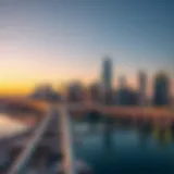 A panoramic view of Sharjah's skyline during sunset
