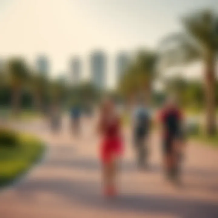 Visitors enjoying recreational activities such as jogging and cycling in the park