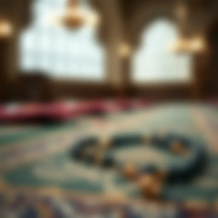 A close-up of prayer beads resting on a prayer mat