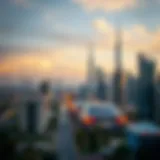 A scenic view of the Dubai skyline